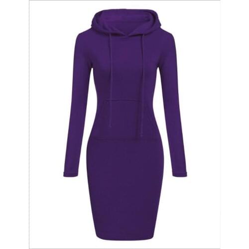 Warm Sweatshirt Long-sleeved Dress Woman Clothing Hooded Collar Pocket Simple Casual Ladies Dress Vesdies Autumn Winter