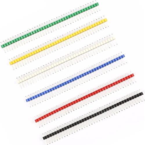 1set/6pcs Multicolor 1*40P Single Row Pin Needles Spacing 2.54MM Yellow Blue Green Black Red White Pin Header