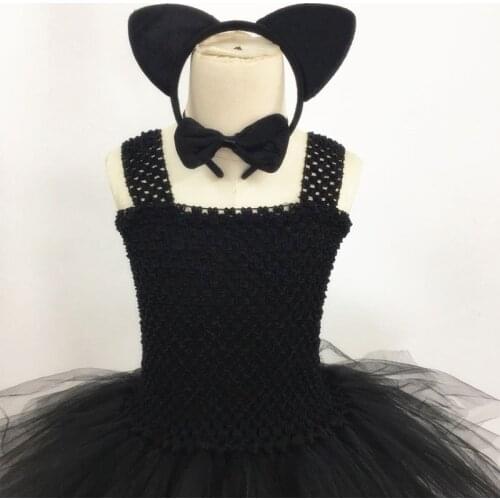 4 Pcs/set Children Girls Kids Cat Mesh Tutu Party Dress Set Halloween Costume Pettiskirt Dress Headband Tie Tail Suit