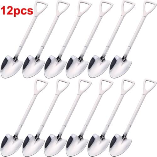 6-12 pcs Funny Stainless Steel Coffee Spoon Set Ice Cream Dessert Shovel Pointed Fruit Salad Watermelon Mixing Stirring Kit Gift