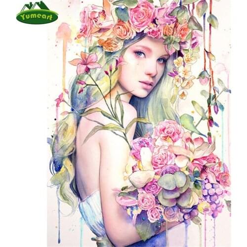 Yumeart Diamond Painting by Number Flower Fairy Girl Needlework Rhinestone Diamond Embroidery Mosaic Cross Stitch Christmas Gift