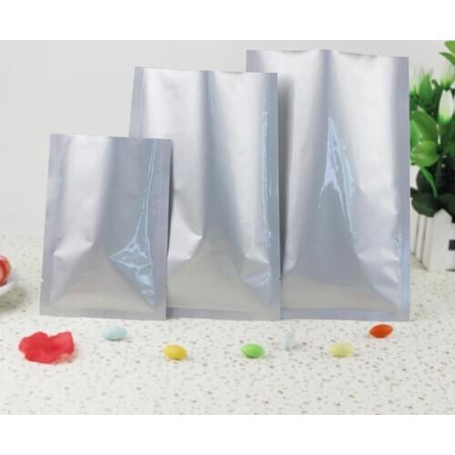 Free Shipping 100Pcs/Lot Open Top Silver Aluminum Foil storage bag Heat Seal Vacuum Pouches Food Packaging bags Package