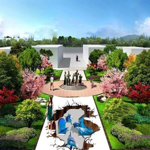 Free shipping custom flooring moisture proof non-slip living room wallpaper 3D whale window outdoor floor painting mural