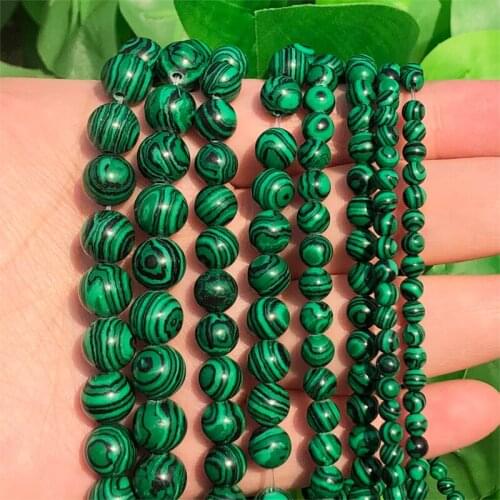 4/6/8/10/12mmNatural Malachite Gem Stone beads Round Loose Spacer Beads For Diy Bracelet Accessories Jewellery Making 15" Strand