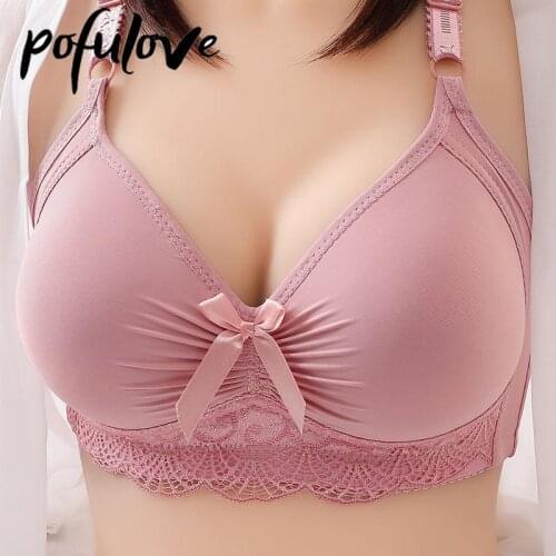 Pink Bra Women Push Up Bras Bow Sexy Lace Underwear Plus Size Bralette 36-42 BC Thin Wireless Seamless Female Lingerie Brassiere