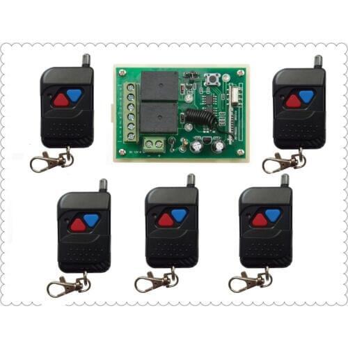 DC12V 2CH RF Wireless Remote Control Switch System 5*black Transmitter with Two-button Receiver for Appliances Gate Garage Door