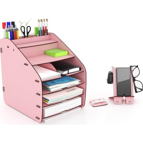 Design OTTO Pink Office Desk Organizer with Pen Holder - File Rack for Office Accessories - A4 - Letter Paper - Stationery