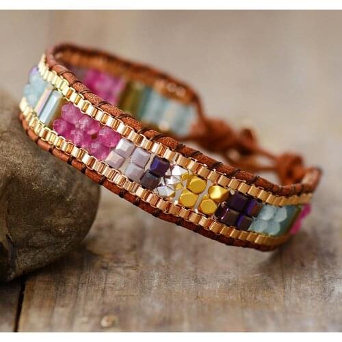 Ethnic Beads Bracelets Semiprecious Stone Rhinestone Chain Wrap Bracelets Bohemian Teengirls Handmade Bracelet Jewelry