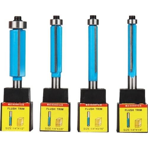 Trimming Router Bit Set 1/4'' Shank with Bearing Tungsten Carbide Milling Cutter Bit 6mm Shank for Wood Cutter Milling Tools