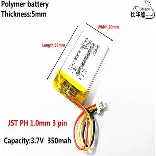 Good Qulity JST PH 1.0mm 3 pin 3.7V,350mAH,502035 Polymer lithium ion / Li-ion battery for TOY,POWER BANK,GPS,mp3,mp4