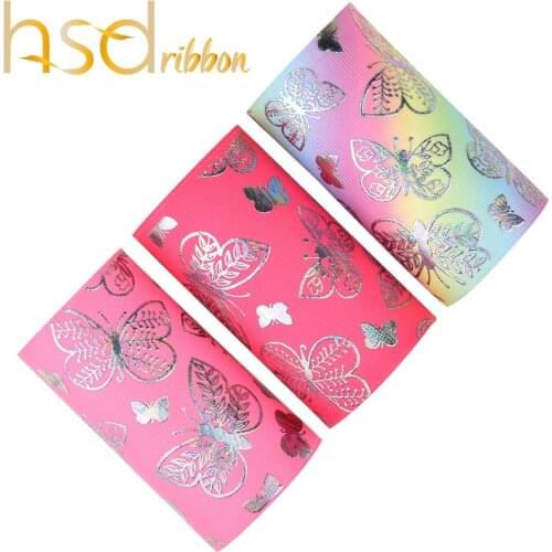 HSDRibbon 75MM 3 inch Butterfly Foil Printed on HT and Solid Grosgrain Ribbon