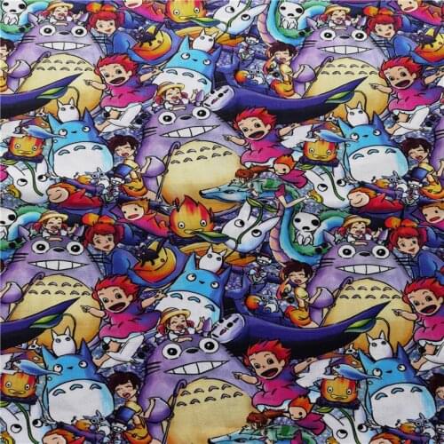 Cartoon Totoro and Friends 100% Cotton Fabric for Boy Clothes Bedding Set Hometextile Cushion Cover Backpack DIY