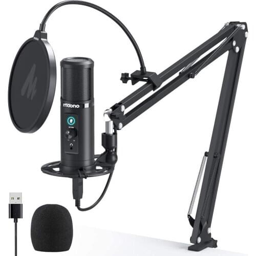 USB Microphone Kit Zero Latency Monitoring MAONO PM422 192KHZ/24BIT Professional Cardioid Condenser Mic with Touch Mute Button