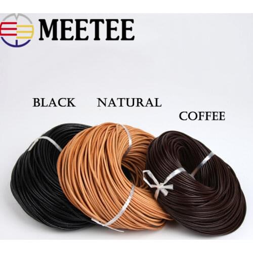 Meetee 5Meter 1.5/2/2.5/3/4/5mm Round Real Genuine Leather Cord Rope for Bracelet Necklace DIY Jewelry Cords Bags Craft Making
