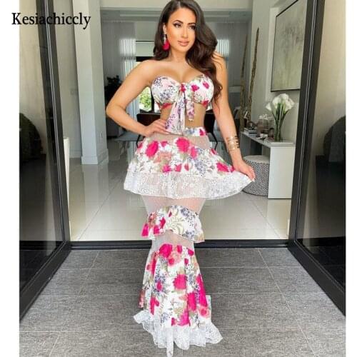 Kesiachiccly Elegant floral print Lace short dress Summer holiday style high waist dress 2021 Ruffled Aline women Vestidos