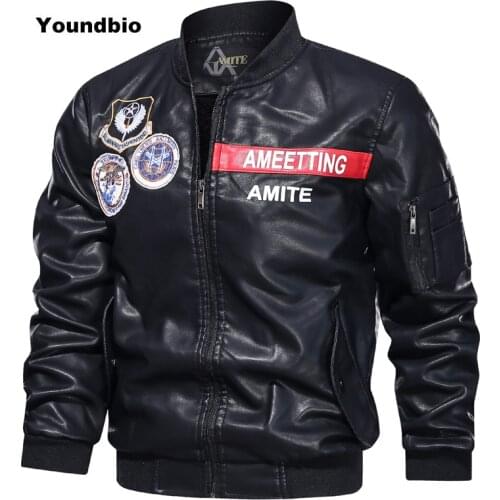 New Men Leather Jackets Brand Clothing Autumn Winter Casual Embroidered Aviator Jacket Motorcycle Pu Jacket Biker Leather Coats
