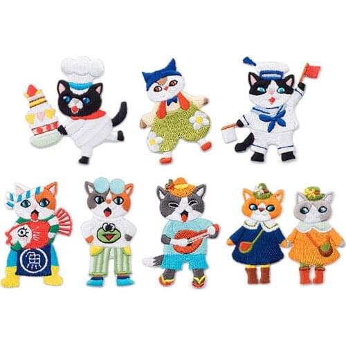 Cartoon Cat Anime Patches Seaman Patch Girl Boy Children Iron for Clothing Embroidery Patch 3d Stickers Decorations