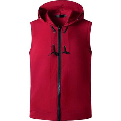 Men Casual Hooded Vest Fitness Sports training Home Leisure Travel 2021 Spring And Autumn New Black Red Wine Man Waistcoat