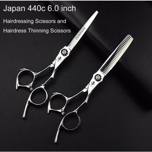 "440c 6.0 Inch Grooming Scissors Set Hairdressing Cutting Thinning Shears Professional Japan Stainless Steel Type Model Number"