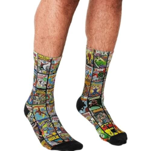 2021 Funny Socks Men harajuku Vintage Superhero Comic Book Collection Pattern Printed Happy hip hop Crazy art Men Socks