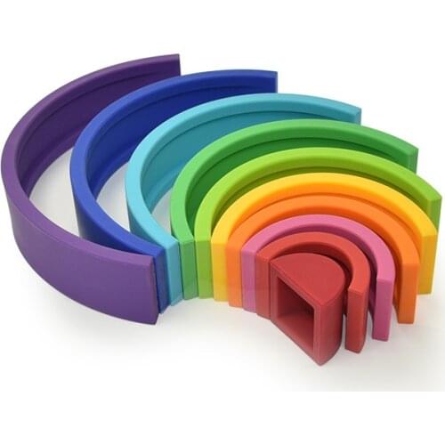 10pcs/set New Baby Toys Sensory Silicone Educational Building Blocks Rainbow Shape 3D Silicone Babies Rubber Teether Toys