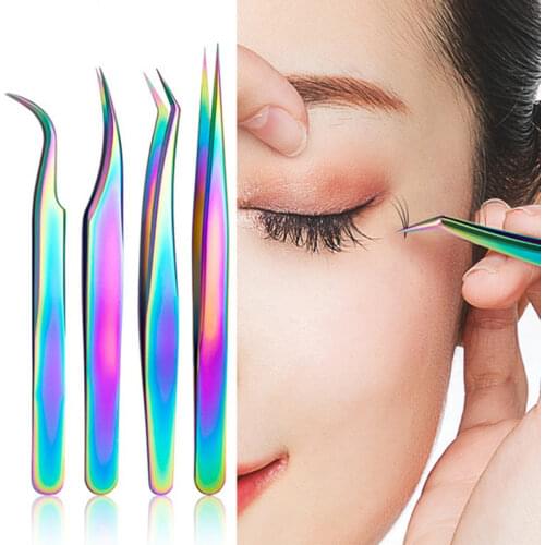 Stainless Steel Eyelashes Tweezers Professional for Lashes Extension Gold Decor Anti-static Eyebrow Tweezers Eyelash Extension