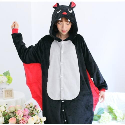Bat Kigurumi Onesie Adult Women Animal Pajamas Suit Flannel Warm Soft Sleepwear Onepiece Winter Warm Pijama Cosplay