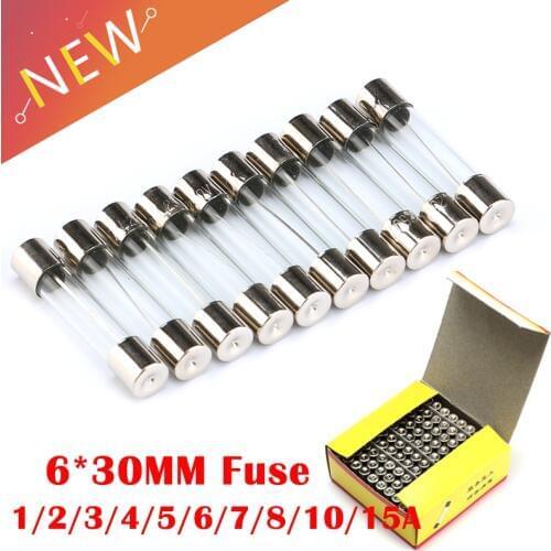 100 Pieces 6*30mm Glass Fuse Tube Fuse 6x30mm Fast Fusing 250V 0.5A 1A 2A 3A 4A 5A 6A 8A 10A 12A 15A 20A 25A 30A 6X30