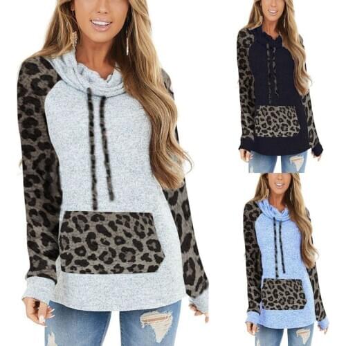Pullover 2020 New Fall/winter Womens Leopard Print Ethnic High-neck Hooded Sweater