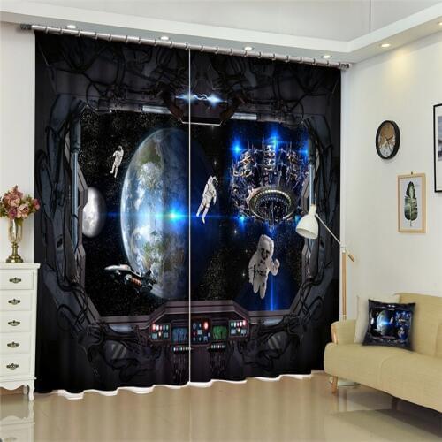 Customized Astronaut Luxury 3D Blackout Window Curtain Drapes For Living room Bed room Hotel Wall Tapestry Cortinas
