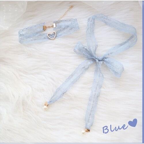 Gray Blue Series Lace Chokers Necklaces Steel Imitation Pearl Pendants Fashion Lace Choker Women Jewelry Wedding Gift 1 Piece