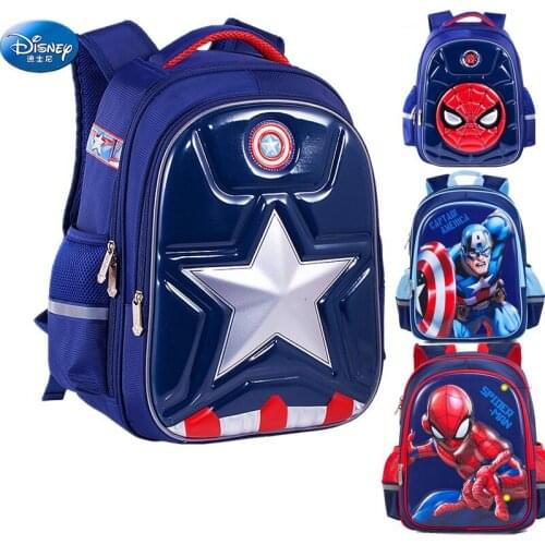 Disney Marvel Spider-Man Captain America School Bag Backpack Breathable Waterproof Wearable Anime Cartoon School Bag School gift