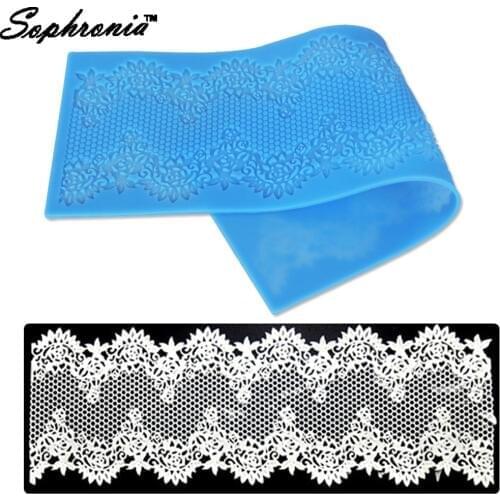 Sophronia LMB-007 1PCS/lot Silicone Lace Mold Big Size Cake Decoration Fondant Cake 3D Mold FDA Silicone Mould 29.7*10*0.2CM