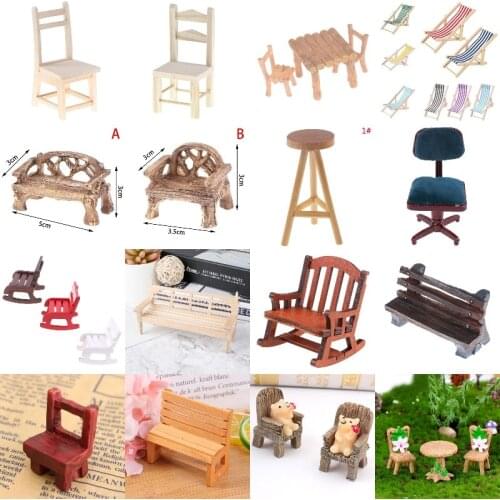 DIY Vintage Garden Park Chairs Beach Chair Miniature Wooden Sofa Dollhouse Miniatures Kids Toys Dolls Accessories Furniture Toy