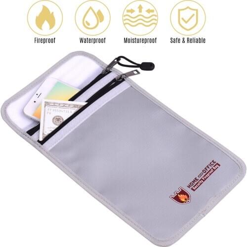 Silicone Coated Fire Water Double Zipper Fireproof Document Bag Resistant Safe Storage for Cash Documents Pouch Organizer