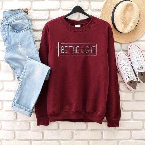 Unisex Be The Light Graphic Sweatshirt Bible Baptism Vintage Hoodies Christian Faith Cotton Grunge Tumblr Jumper Hipster Tops