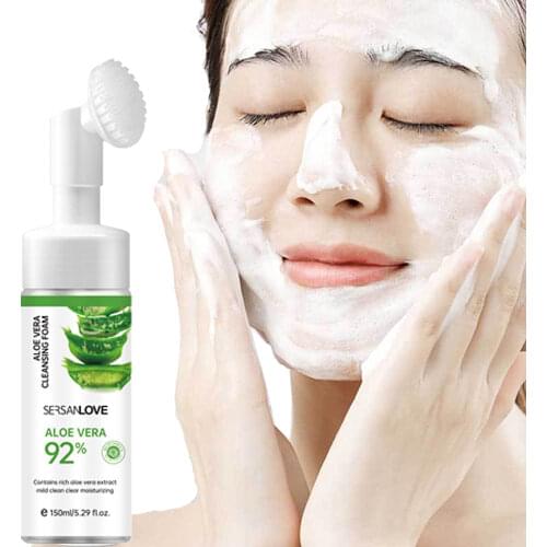 Aloe Vera Moisturizing Amino Acid Cleansing Mousse Oil Control Facial Cleanser Brightening Makeup Remover Skin Care Product