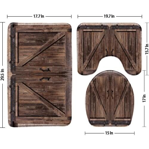 Vintage Old Wooden Door Bath Mat 3-Piece Set Anti-Slip Shower Bathroom Mats Set Rugs Carpet Toilet Lid Cover Bathroom Products