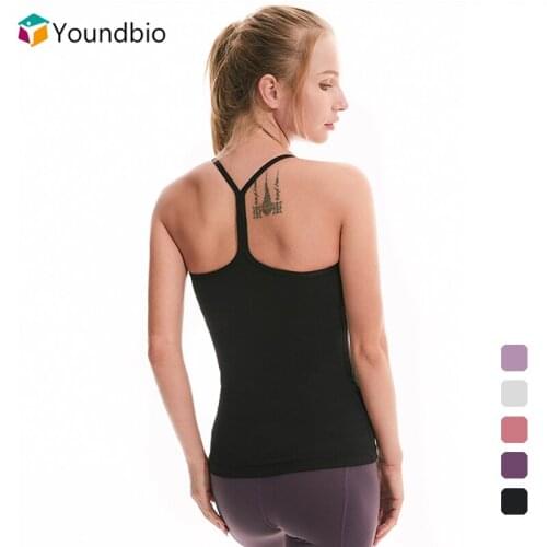 YOUNDBIO 2021 Padded Women Yoga Vest Gym Fitness Sleeveless Tank Top Female Summer Workout Blouse Home Slim Sport Shirt