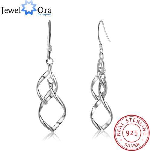 New Women 925 Sterling Silver Drop Earring Long Leaf Shape Fringed Ornament Double Twisted Earrings (JewelOra EA101990)