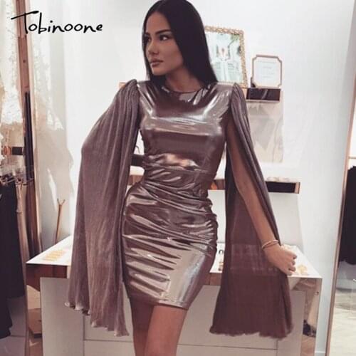Tobinoone Sexy Split Sleeve Dress for women Fashion Long Sleeve Sexy Bodycon Dress Backless Club Mini Dress Party Women Clothes