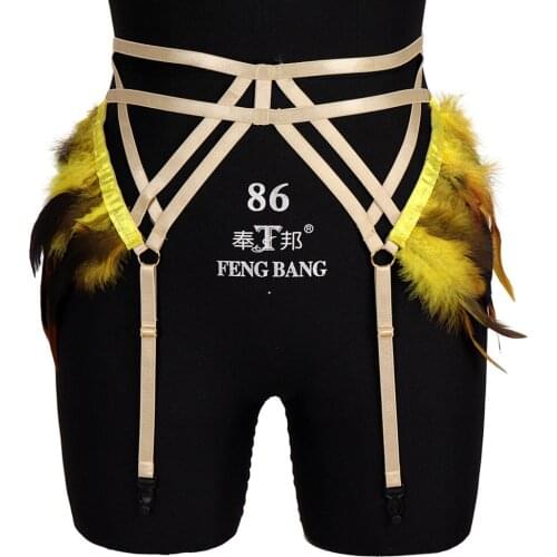 Feathers Harness Fashion Pink Bowknot Sexy Bondage Pastel Goth Wedding Garter Clothes Accessories Charming Erotic Lingerie