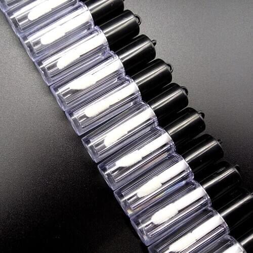 0.8ML 50/100/200pcs Mini DIY Cosmetic Liquid Lipstick Sample Tube,Plastic Small Clear Lip Gloss Refillable Bottle with Black Lid