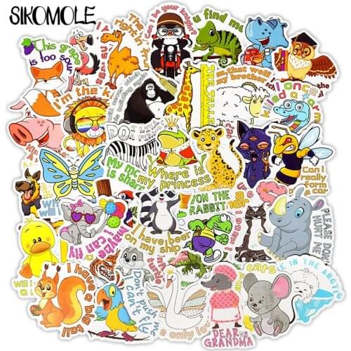 50PCS Cute Cartoon Animal Sticker Toys For Children Funny Words Anime Stickers Laptop Phone Luggage Car Decal Gifts For Kids F5