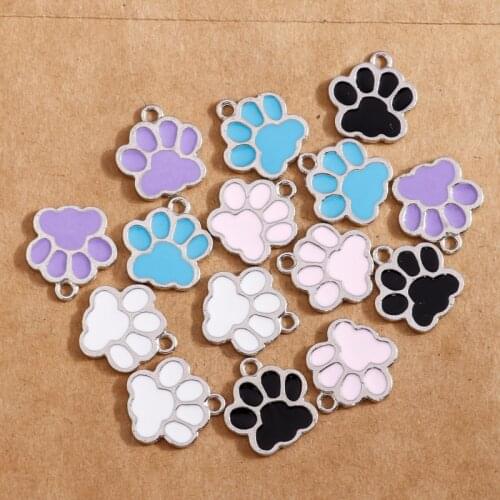 10pcs 16*17mm Enamel Dog Feet Cat Paw Charms for Jewelry Making Cute Earring Pendant Bracelet Necklace Charms DIY Findings