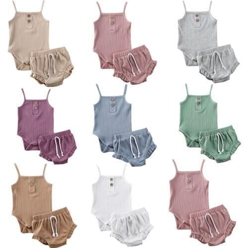 3M-24M 2PCS Summer Newborn Kid Baby Girls Clothes Knitted Crop Tops + Shorts Outfits