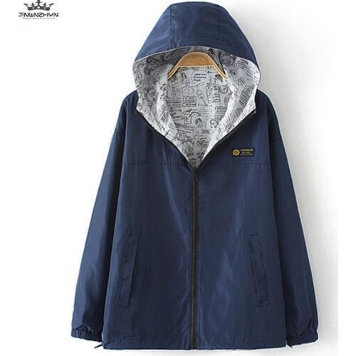 2019 Spring Autumn windbreakers coat women Fashion Large Size Hooded Temperament Wear on both sides Female Casual Outerwear A136