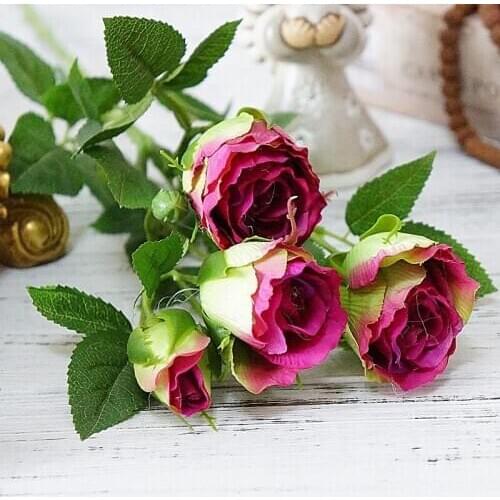 4 Heads Rose Artificial Flowers Long Stem Wedding Decoration Silk Rose Fake Flower Plastic Branches with Leaves Home Hotel Decor