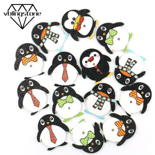 50Pcs 23x24mm Button Cartoon Penguin Wooden Buttons 2-Holes Animal Sewing Buttons Crafts DIY For Clothes Decorative