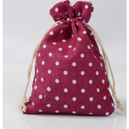 50pcs/lot 10x14cm, 13x18cm Dot Print Cotton Linen Pouch Party Jute Gift Bag Small Cute Candy Drawstring Bags